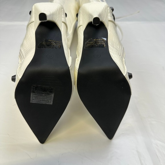 Fashion Nova Knee High Boots Croc Embossed White Stiletto Size 6 - Picture 10 of 13